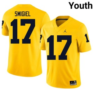 Embroidery College Football Brady Smigiel Youth #17 Michigan Maize Jersey 989442-885
