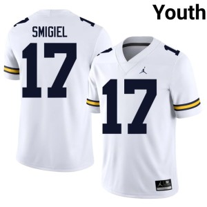 Official White UMich Youth Brady Smigiel #17 College Football Jersey 982246-111