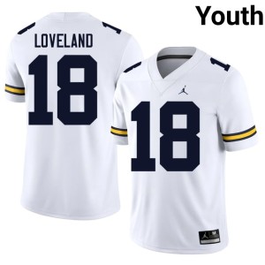 Official #18 Colston Loveland College Football Youth White Wolverines Jersey 813521-402