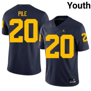 Official University of Michigan Youth Jaylen Pile College Football Navy #20 Jersey 587755-332