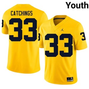 Official Kaden Catchings College Football Youth Maize #33 Michigan Jerseys 774928-788