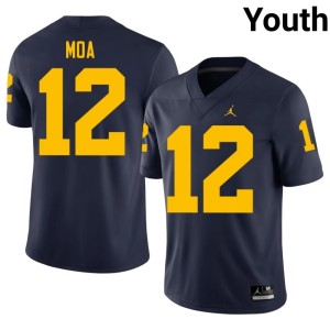 Alumni College Football Youth #12 Salesi Moa Navy U-M Jersey 140932-737