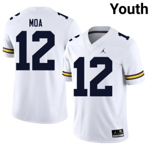 University UMich Youth Salesi Moa White College Football #12 Jersey 601949-879