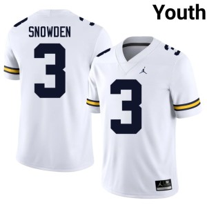 Replica Youth White U-M Smith Snowden College Football #3 Jersey 566333-777